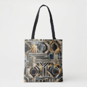 Art-deco marmer Zwart en goud Jazzy Geometrisch Tote Bag (Voorkant)