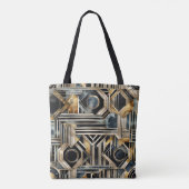 Art-deco marmer Zwart en goud Jazzy Geometrisch Tote Bag (Achterkant)