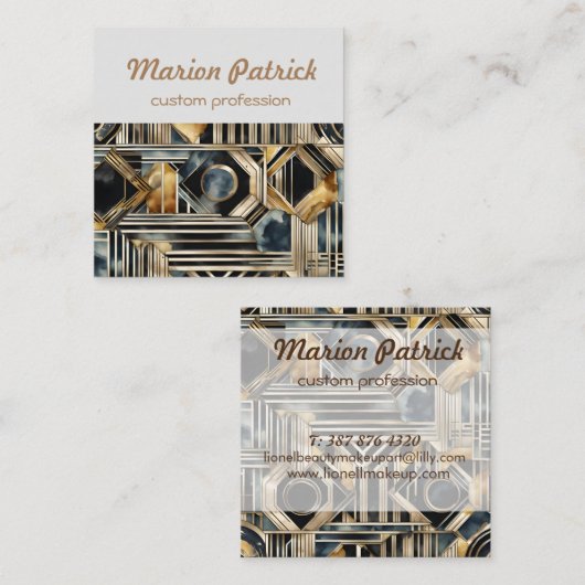 Art-deco marmer Zwart en goud Jazzy Geometrisch Vierkante Visitekaartje (Voorkant / Achterkant)