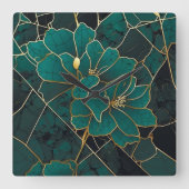 Art Deco Marmeren Mozaïek Bloemen Smaragdgroen & G Vierkante Klok (Voorkant)