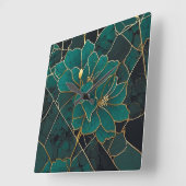 Art Deco Marmeren Mozaïek Bloemen Smaragdgroen & G Vierkante Klok (Hoek)