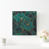 Art Deco Marmeren Mozaïek Bloemmotief Smaragdgroen Vierkante Klok (Huis)