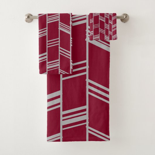 Art Deco Maroon Bad Handdoek (Insitu)