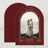 Art Deco Maroon Red Bronze Arch Bewaar de datum Kaart (Voorkant / Achterkant)
