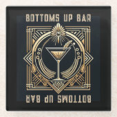 Art Deco Martini Bar Logo Glazen Onderzetter (Voorkant)