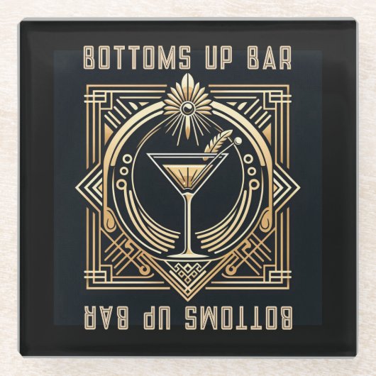 Art Deco Martini Bar Logo Glazen Onderzetter (Voorkant)