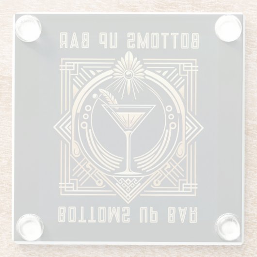 Art Deco Martini Bar Logo Glazen Onderzetter (Achterkant)