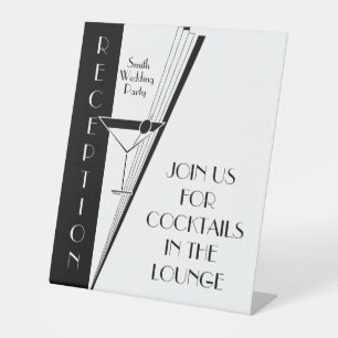 Art Deco Martini Reclamebord Met Voetstuk