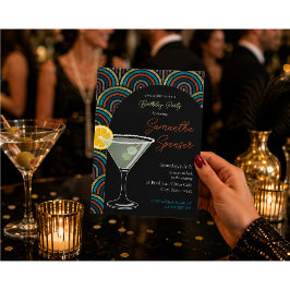 Art Deco Martini Verjaardagsuitnodiging Kaart