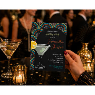 Art Deco Martini Verjaardagsuitnodiging Kaart