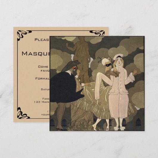 Art Deco Masquerade Kostuumfeest Kaart (Voorkant / Achterkant)
