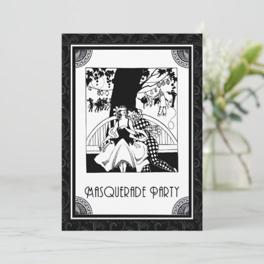 Art Deco Masquerade Party in zwart-wit Kaart (Staand voorkant)