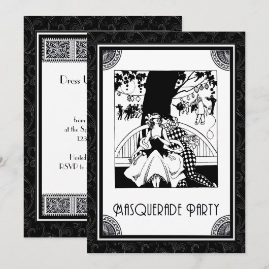 Art Deco Masquerade Party in zwart-wit Kaart (Voorkant / Achterkant)