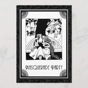 Art Deco Masquerade Party in zwart-wit Kaart