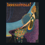 Art Deco Mavis Perfume Advertisement Poster<br><div class="desc">kunstdecoontwerp voor een vrouw met een douche van bloesems en de titel "Onweerstaanbaar!" Kleurrijke paars,  blauwe en gouden.  Mavis Perfume.</div>