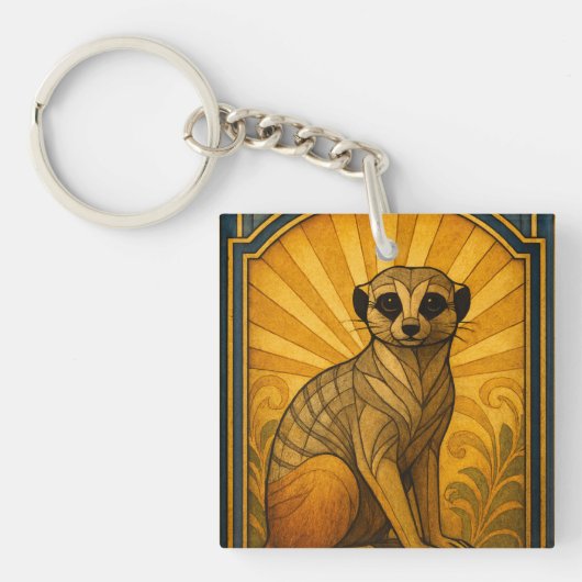 Art Deco Meerkat illustratie Sleutelhanger (voorkant)