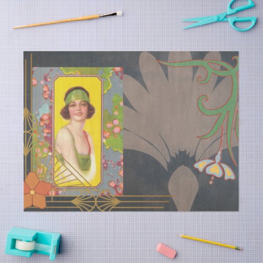 Art Deco Meisje Bloemen Decoupage Tissuepapier (Craft)