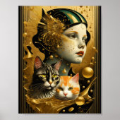 Art Deco Meisje en katten Poster (Voorkant)