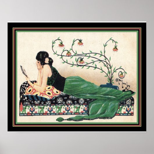 Art Deco "Meisje met spiegel" Afdrukken -16x20 Poster (Voorkant)