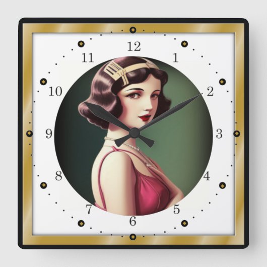 Art Deco-meisje Vierkante Klok (Voorkant)