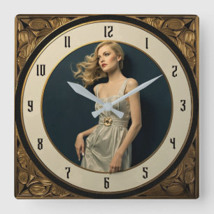 Art Deco Meisje Vierkante Klok