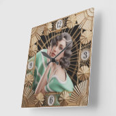 Art Deco Meisje Vierkante Klok (Hoek)