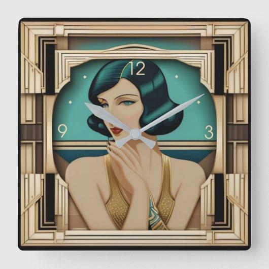 Art Deco-meisje Vierkante Klok (Voorkant)