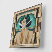 Art Deco-meisje Vierkante Klok (Hoek)