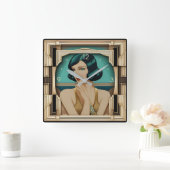 Art Deco-meisje Vierkante Klok (Huis)