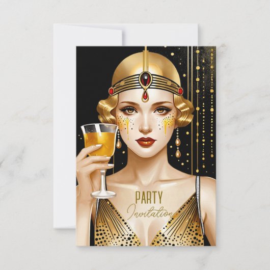 Art Deco Meisjesfeest Kaart (Voorkant)