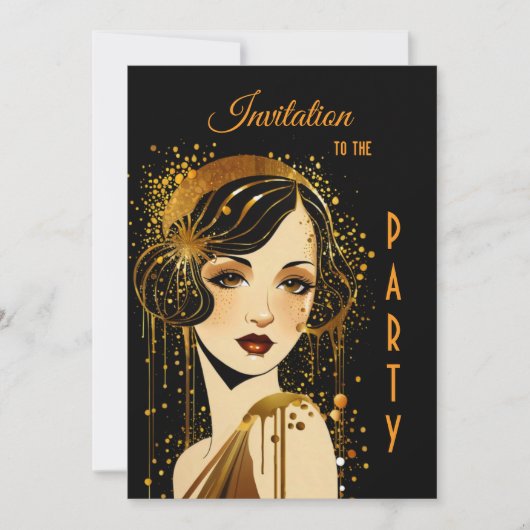 Art Deco Meisjesfeest Kaart (Voorkant)