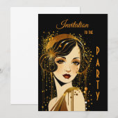 Art Deco Meisjesfeest Kaart (Voorkant / Achterkant)