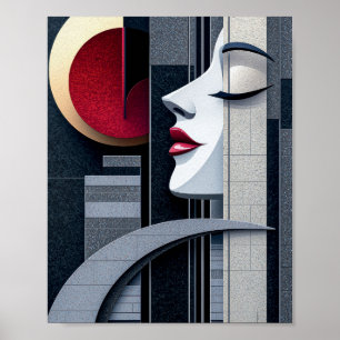 Art Deco Meisjesprofiel Geometrische Elegantie Poster