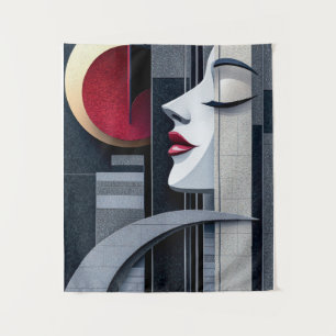 Art Deco Meisjesprofiel Geometrische Elegantie Wandkleed