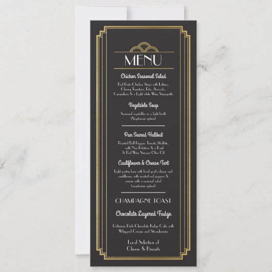 Art Deco Menu Gold Black Weddenschappen Kaart (Voorkant)