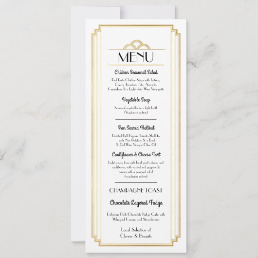 Art Deco Menu Gold White Weduwen Reception Kaart (Voorkant)