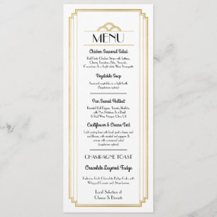 Art Deco Menu Gold White Weduwen Reception Kaart