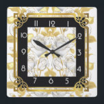Art Deco met gouden rozen Vierkante Klok<br><div class="desc">Geweldig klokontwerp. Je zult er net als anderen van houden. Wees vrij om dit ontwerp te gebruiken voor andere producten die u leuk vindt of om jouw tekst aan te passen en toe te voegen. Volg me voor meer. Dank je. Fijne dag verder.</div>