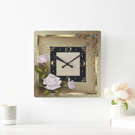 Art Deco met rozen Vierkante Klok (Huis)