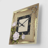 Art Deco met rozen Vierkante Klok (Hoek)