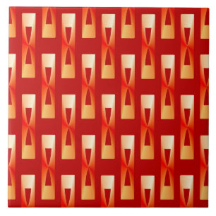 Art Deco Metaal Geometrisch - Rood en Koraal Tegeltje