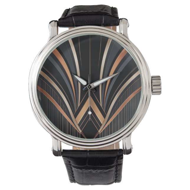 Art Deco Metallic Geometric Elegance Horloge (Voorkant)