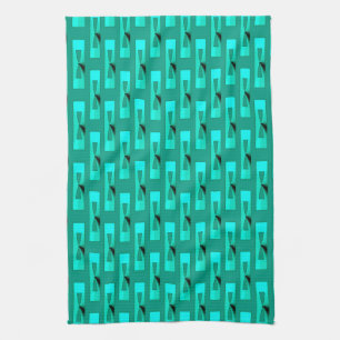 Art Deco Metallic Geometric - Peacock en Blauwgroe Theedoek