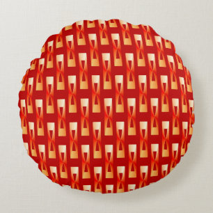 Art Deco Metallic Geometric - Red en Coral Rond Kussen