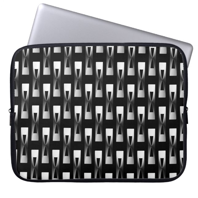 Art Deco Metallic Geometric - Silver en Black Laptop Sleeve (Voorkant)