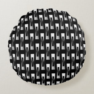 Art Deco Metallic Geometric - Silver en Black Rond Kussen