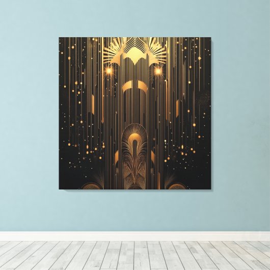 Art Deco Metallic Gold Rain on Black Stylish Canvas Afdruk (Insitu (Houten vloer))