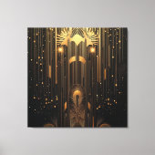 Art Deco Metallic Gold Rain on Black Stylish Canvas Afdruk (Voorkant)