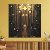 Art Deco Metallic Gold Rain on Black Stylish Canvas Afdruk (Insitu (Woonkamer))