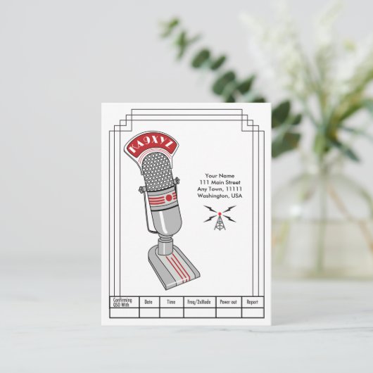 Art Deco Microphone and Transmitter QSL Briefkaart (Staand voorkant)